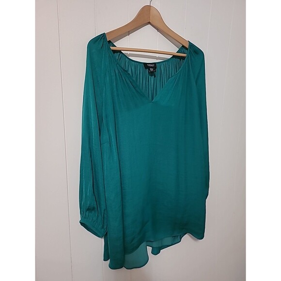 Jones Co Jones New York Top Womens 3X Green Plus Lightweight Festive Peasant - Picture 3 of 12